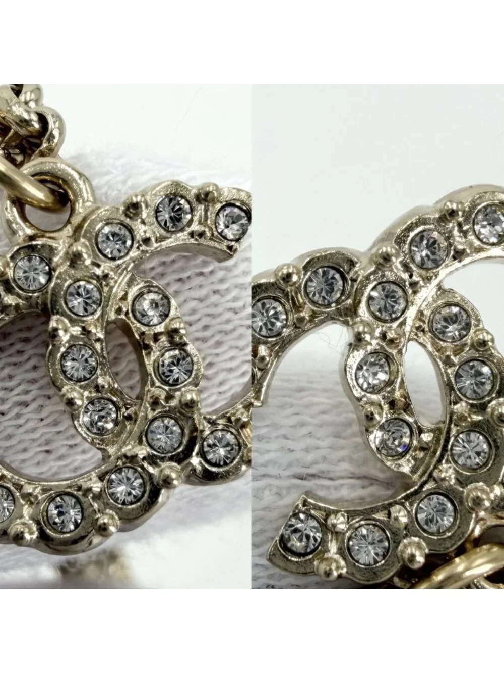 Chanel Necklace CC Logo Rhinestone Faux Pearl Gold